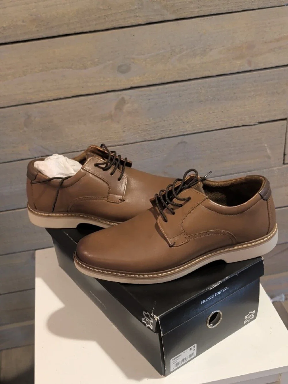 Franco Fortini Men's Brown Leather Derby Shoes with White Sole